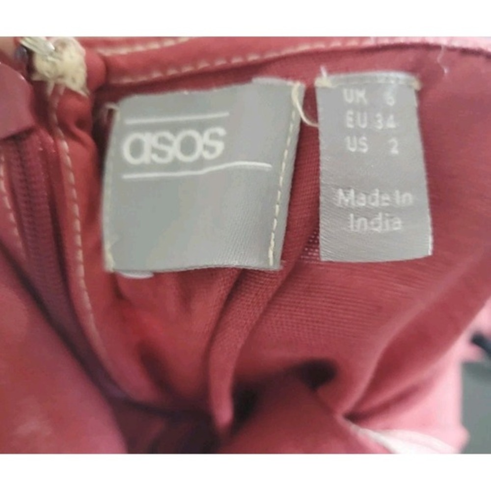 ASOS Rust Red Cotton Linen‎ Midi Dress Side Zip Pockets Size US 2 - Picture 9 of 10